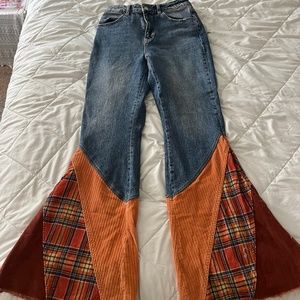 Free People Bell Bottom Jeans with Patch Design